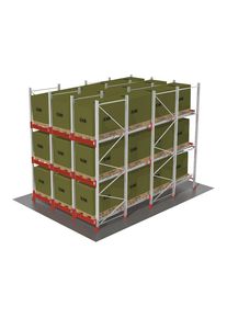 Rayonnage à palettes dynamiques, avec transporteurs à rouleaux (FILO), pour 36 palettes Europe