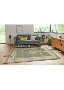 Hanse Home, Hanse Home Teppich &raquo;Antik Negar&laquo; rechteckig 5 mm H&ouml;he Orientalisch mit Fransen, Orient, Wohnzimmer, Schlafzimmer, Esszimmer, gr&uuml;n, Viskose