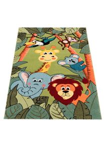 Paco Home, Kinderteppich &raquo;Diamond 638&laquo; rechteckig 18 mm H&ouml;he 3D-Design, Motiv Dschungel Tiere, Kinderzimmer, Kundenliebling, gr&uuml;n, Polypropylen (PP), 