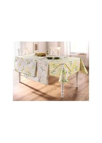 Tischdecke, hellgrau, oliv, bedruckt