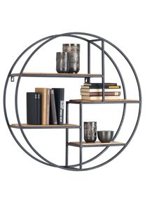 Landscape Wandregal , Schwarz, Akaziefarben , Holz, Metall , Akazie , teilmassiv , 80x80x22 cm , Wohnzimmer, Regale, Wandregale