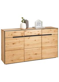 Linea Natura Sideboard , Anthrazit, Eichefarben , Holz, Metall, Holzwerkstoff , Wildeiche,Wildeiche , furniert, teilmassiv,massiv , 3 F&auml;cher , 1 Schublade(n) Schubladen , 152x84x38 cm , stehend , Kleinm&ouml;bel, Kommoden, Sideboards