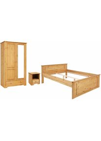 Goodproduct, GOODproduct Schlafzimmer-Set &raquo;Hugo&laquo; Set, 3 Stk. tlg. Bett 140x200cm, 2-trg Kleiderschrank und 1 Nachttisch, natur ge&ouml;lt, Made in Europe
