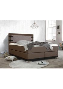 Home Affaire, Home Affaire Boxspringbett &raquo;Strada&laquo; incl. Topper, 3 Breiten, 3 H&auml;rtegrad-Ausf&uuml;hrungen, braun, Holz teilmassiv, Kunstleder, Metall, Stoff