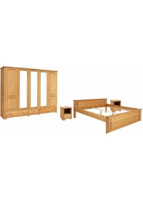 Goodproduct, GOODproduct Schlafzimmer-Set &raquo;Hugo&laquo; Set, 4 Stk. tlg. Bett 180x200 cm, 5-trg Kleiderschrank und 2 Nachttische, natur ge&ouml;lt, Made in Europe