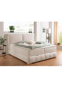 Goodproduct, GOODproduct Boxbett »Wehma« in H2, H3 & H4 wählbar, inklusive Topper, beige, Struktur Bonnell-Federkernmatratze