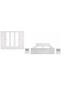 Goodproduct, GOODproduct Schlafzimmer-Set &raquo;Hugo&laquo; Set, 4 Stk. tlg. Bett 180x200 cm, 5-trg Kleiderschrank und 2 Nachttische, wei&szlig;, Made in Europe
