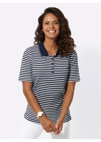 WITT Damen Poloshirt mit Polokragen, marine-wei&szlig;-geringelt, Gr&ouml;&szlig;e 40, 100% Baumwolle