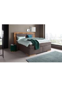 Places of Style, Places of Style Boxspringbett »Cup« mit Massivholzrahmen, mit Topper, in 2 Härtegraden, in 3 Breiten, schwarzgrau, Bezug: Luxus-