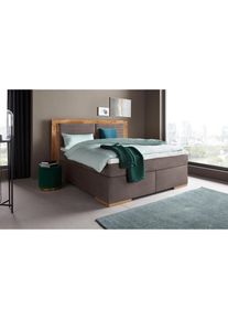 Places of Style, Places of Style Boxspringbett »Cup« mit Massivholzrahmen, mit Topper, in 2 Härtegraden, in 3 Breiten, charcoal, Bezug: Luxus-