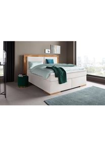 Places of Style, Places of Style Boxspringbett »Cup« mit Massivholzrahmen, mit Topper, in 2 Härtegraden, in 3 Breiten, snow, Bezug: Luxus-Microfaser (