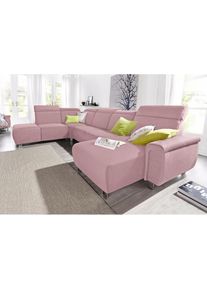 Sit & More Sit & More, sit&more Wohnlandschaft »Township U-Form« wahlweise mit elektrischer Wallfree-Funktion, altrosa, NaturLEDER (echtes Rindsleder) in Sitz 