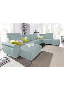 Sit & More Sit & More, sit&more Wohnlandschaft »Township U-Form« wahlweise mit elektrischer Wallfree-Funktion, aqua, NaturLEDER (echtes Rindsleder) in Sitz und 
