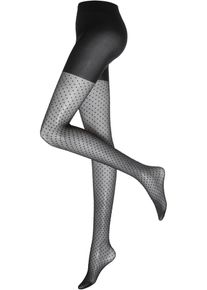 Strumpfhose 30den mit gepunktetem Netzmuster in schwarz, Gr&ouml;sse 36/38 (S), bonprix