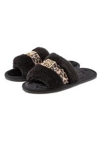 Vivance, Unisex, Hausschuh &raquo;Pantolette, Pl&uuml;schhausschuh,&laquo; mit kuscheligem Fellimitat und Animal-Print VEGAN, schwarz, 36, Mit dezentem Animal-Print