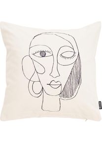 done., done. Dekokissen &raquo;Velour Print Line Drawing&laquo; Beidseitig bedruckte Kissenh&uuml;le ohne F&uuml;llung, 1 St&uuml;ck, bunt, bedruckt, Polyester, 1 Stk.