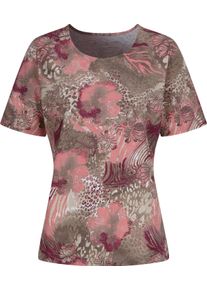 Damen Rundhalsshirt im Muster-Mix ecru-flamingo-bedruckt