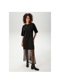 Aniston Casual, Unisex, Aniston CASUAL Maxikleid mit raffinierter Spitze am Saum, schwarz, 44, N-Gr, Kn&ouml;chelfreies Kleid aus Jersey-Qualit&auml;t