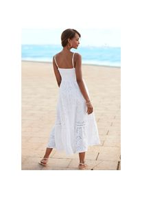 Buffalo, Unisex, Midikleid mit hochwertiger Lochstickerei, luftiges Sommerkleid aus Baumwolle, wei&szlig;, 34, N-Gr, Schmal geschnittenes Oberteil