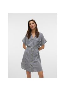 V&eacute;ro Moda Vero Moda, Unisex, Hemdblusenkleid &raquo;VMBUMPY SS SHORT SHIRT DRESS WVN GA NOOS&laquo; Brusttaschen Viskose, loose fit, india ink stripes:snow wei&szlig;, XS, N-Gr, 