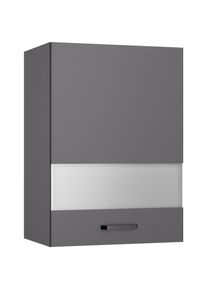 Kochstation, KOCHSTATION H&auml;ngeschrank &raquo;KS-Paula&laquo; 50 cm breit, 70 cm hoch, mit 1 T&uuml;r mit Glaseinsatz, 2 Einlegeb&ouml;den, anthrazit, anthrazit, B/H/T: 50 