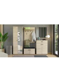 Home Affaire, Home Affaire Garderoben-Set &raquo;Rathlin Flurm&ouml;bel, Dielenm&ouml;bel, Flurschrank, Flurgarderobe&laquo; 5tlg, 5 Stk. tlg., helle hafeneiche, Glas, 