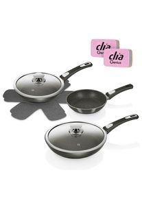 Genius, Pfannen-Set &raquo;Bonafit &Oslash; 20, 24, 28 cm, inkl. Rainbow Schw&auml;mme, Set 9-tlg.&laquo; Edelstahl 18/10 Set, Bonafit - Pfannen 20cm, 24cm, 28cm, 2x Deckel, 