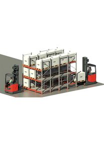 Scaffale portapallet a gravit&agrave;, con rulliere (FIFO), per 36 palette EUR