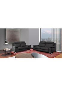 Calia italia, Calia italia Polstergarnitur &raquo;Roby&laquo; Set, 2 Stk. tlg. in Leder, mit elektrischer Relaxfunktion, grigio scuro, Holz teilmassiv