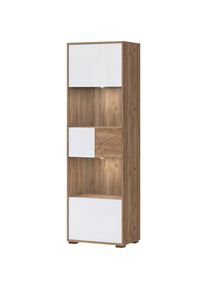 Goodproduct, GOODproduct Glasvitrine &raquo;Stela&laquo; (H/B/T): 193,6/62,1/40,6cm, mit Push-to-open und Soft-Close-Funktion, tobaco oak, crystal wei&szlig; hochglanz,