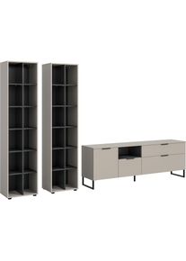 Inosign, Inosign Wohnwand &raquo;ADIO, Breite 305 cm, 3-teiliges Set, mit Metall-Kufenf&uuml;sse&laquo; Set, bestehend aus: 2x Standregal und Lowboard, 3 Stk. tlg., 