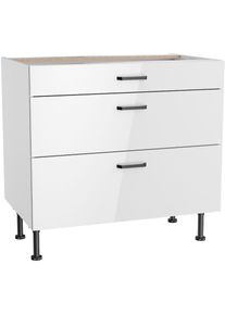 Kochstation, KOCHSTATION Unterschrank &raquo;KS-Paula&laquo; 90 cm breit, 87 cm hoch, mit 1 Schubkasten, 2 Ausz&uuml;ge, wei&szlig; glanz, wei&szlig;, B/H/T: 90 cm x 87 cm x 58,4 