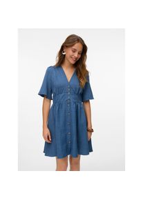 V&eacute;ro Moda Vero Moda, Unisex, Minikleid &raquo;VMMELANEY 2/4 SHORT DRESS WVN NOOS&laquo; Sommerkleid, Kunsfaser, taillierte Form, schwarz denim detail:melange, XL, N-Gr, 