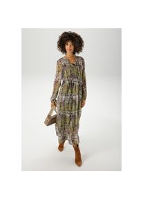 Aniston Casual, Unisex, Aniston CASUAL Maxikleid mit Unterkleid, mit Batik-Bl&uuml;ten im grafischen Druck, dunkelgr&uuml;n, gr&uuml;n, apfelgr&uuml;n, mint, wollwei&szlig;, 