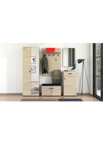 Home Affaire, Home Affaire Garderoben-Set &raquo;Rathlin Flurm&ouml;bel, Dielenm&ouml;bel, Flurschrank, Flurgarderobe&laquo; 5tlg, 5 Stk. tlg., helle hafeneiche, Glas, 