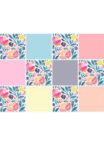 queence, queence Fliesenaufkleber &raquo;Blumen&laquo; Stickerfliesen, selbstklebend, Sticker, 12er Set, rot, rosa, blau, lila, gelb, Dekorfolie, B/H/T: 15 cm x 