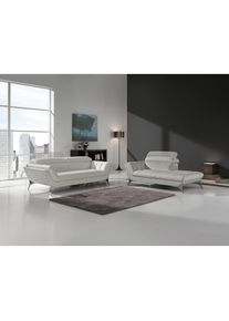 Egoitaliano, Polstergarnitur &raquo;Sueli&laquo; Set, bestehend aus Sofa und Recamiere, Kopfteilverstellung, Bezug Leder, silber, Leder CAREZZA (echtes Rindsleder