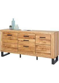 Home Affaire, Home Affaire Kommode 1 Stk. tlg. Industriestil, Teilmassiv Eiche, schwarze Elemente, Modern, braun, FSC -zertifiziertes teilmassives 