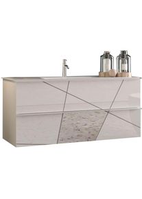 Welltime, Welltime Waschtisch &raquo;"Vittoria", 2 Schubk&auml;sten, Breite 100 cm&laquo; Soft-Close, inkl. Keramik-Einsatzbecken, Front m. Siebdruck u. Spiegel, wei&szlig;,