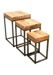 PAROLI, Beistelltisch 3 Stk. tlg., mangoholz, schwarz, mangoholz, B/H/T: 40 cm x 60 cm x 40 cm