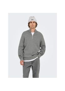 Only & Sons Only & Sons, Herren, ONLY & SONS Troyer &raquo;ONSPHIL REG 12 STRUC HALF ZIP KNIT NOOS&laquo; Baumwollmischung, regular fit, medium grau melange, XXL, 