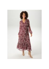 Aniston Casual, Unisex, Aniston CASUAL Wickelkleid mit grafischen Blumendruck - jedes Teil ein Unikat, bordeaux, sand, 40, N-Gr, Gef&uuml;ttertes Kleid aus