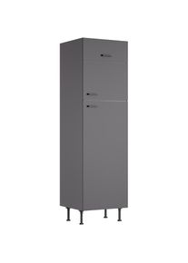 Kochstation, KOCHSTATION K&uuml;hlumbauschrank &raquo;KS-Paula&laquo; 60 cm breit, 211 cm hoch, mit 1 Klappe, 2 T&uuml;ren verlascht, anthrazit, anthrazit, B/H/T: 60 cm x 