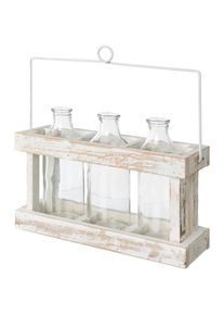 Creativ Home, Creativ home Dekovase &raquo;Holzbox mit 3 Glasflaschen&laquo; mit dekorativem Henkel, wei&szlig;, B/H/T: 29 cm x 20 cm x 10 cm