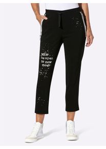 WITT Damen Hose in 7/8-L&auml;nge, schwarz-wei&szlig;-bedruckt, Gr&ouml;&szlig;e 48, 72% Viskose, 25% Polyamid, 3% Elasthan