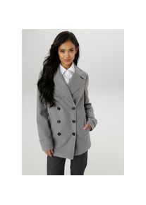 Aniston Selected, Unisex, Aniston SELECTED Cabanjacke ohne Kapuze mit breitem Reverskragen, grau, melange, 40, Doppelreihiger Kurzmantel im Caban-Stil