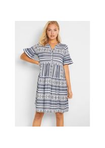 bonprix, Unisex, bonprix Shirtkleid mit All-Over Print, Kurzarm und V-Ausschnitt, wei&szlig;, dunkelblau bedruckt, 48/50 (XL), N-Gr, Shirtkleid im casual 