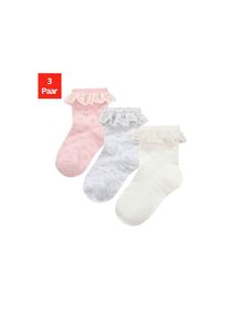 H.I.S. H.I.S, Unisex, Socken 3 Paar tlg. mit feinem Ajour Strickmuster und kleiner R&uuml;sche, 1x grau melange, 1x rosa, 1x ecru, 10-14, Baby Socken mit Ajour 