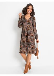 WITT Damen Druckkleid in Viskose-Webqualit&auml;t, terra-jeansblau-bedruckt, Gr&ouml;&szlig;e 54, 95% Viskose, 5% Elasthan