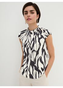 WITT Damen Schlupfbluse mit Falten am Kelchkragen, schwarz-ecru-gemustert, Gr&ouml;&szlig;e 40, 100% Polyester